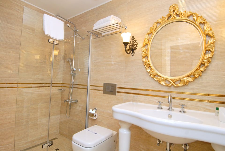 Shower, free toiletries, hair dryer, slippers