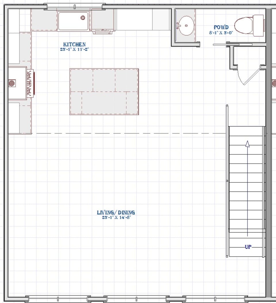 2nd Floor Plan - Open Concept - Kitchen Living Room - Dining Room - Powder Bath