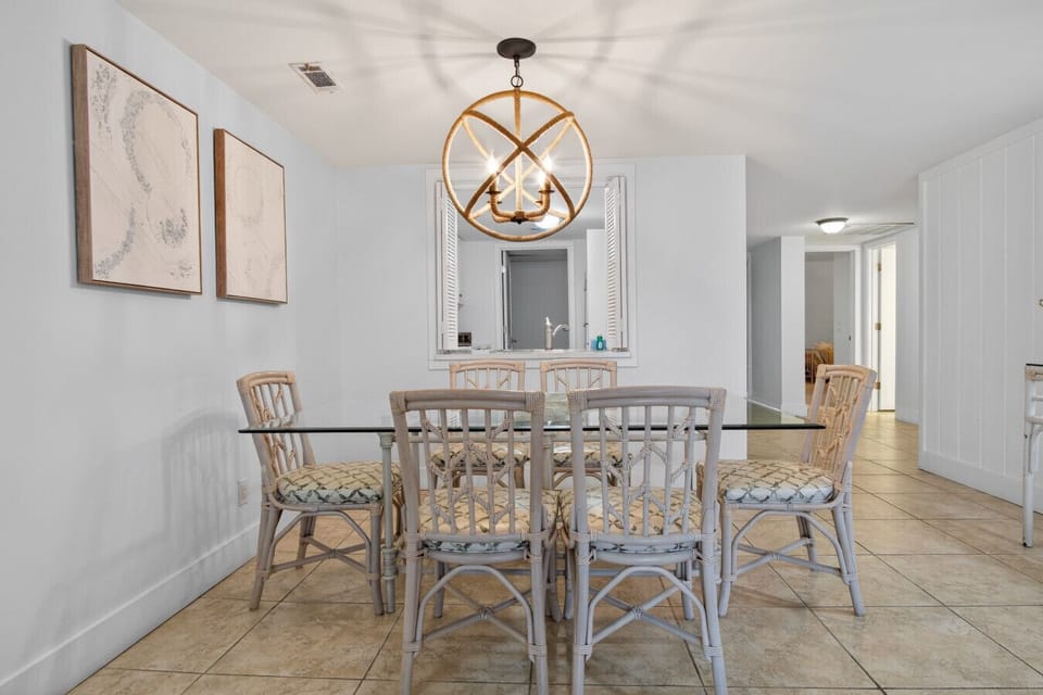 Dining room with new chandelier and artwork - 2026