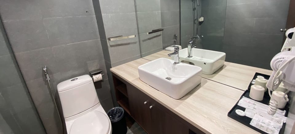 Free toiletries, hair dryer, slippers, bidet