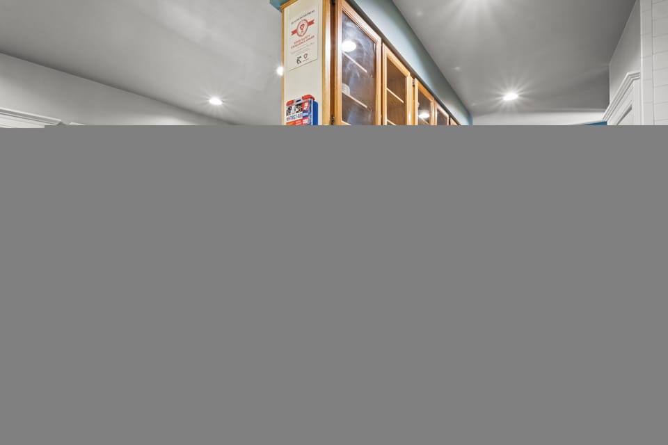 Spacious kitchen with large prep island and ample counter space.