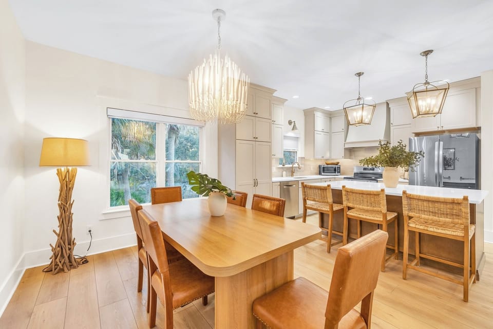 Gather in the charming dining area