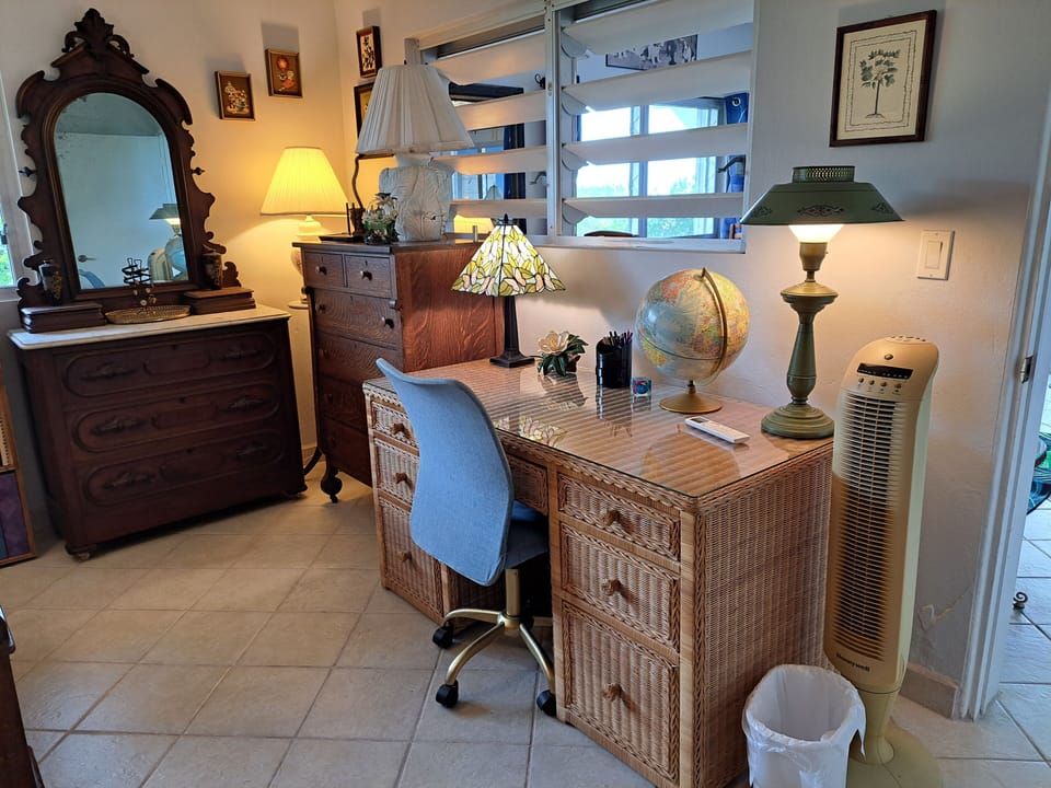 Work area and antique dresser