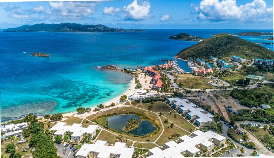 An aerial view of Crystal Cove and Sapphire Beach!