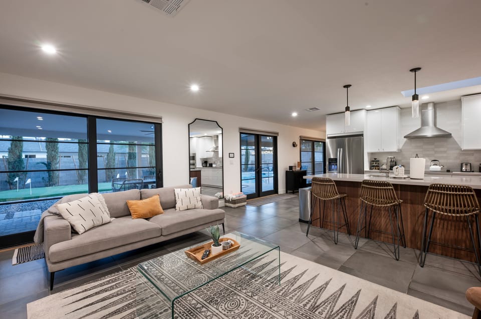 Living area and kitchen