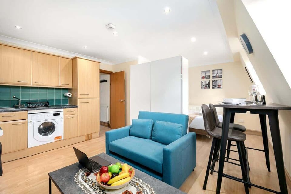 Lounge area with kitchenette and dining area