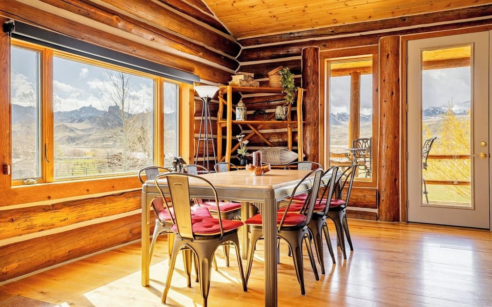 Bright and sunny dining area with views