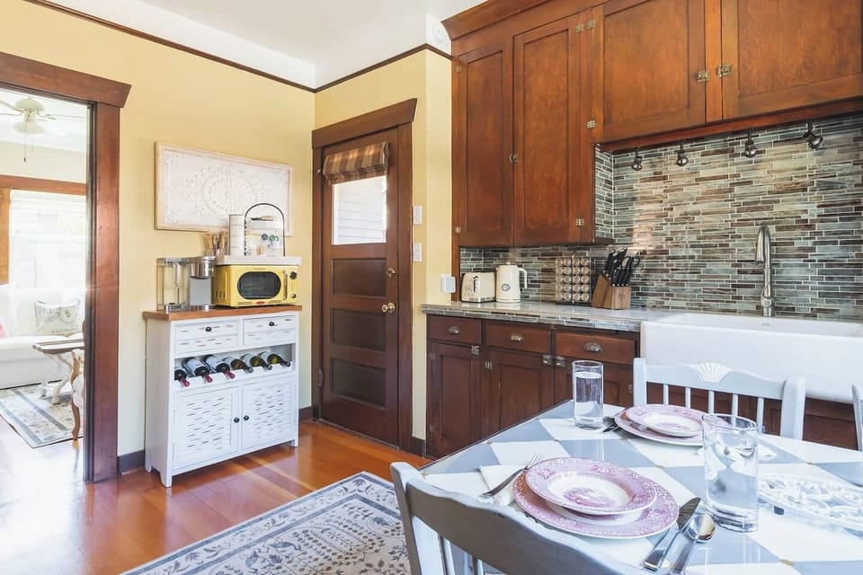 The kitchen also has a microwave, Brita filtered water pitcher and small portable dishwasher (not pictured).