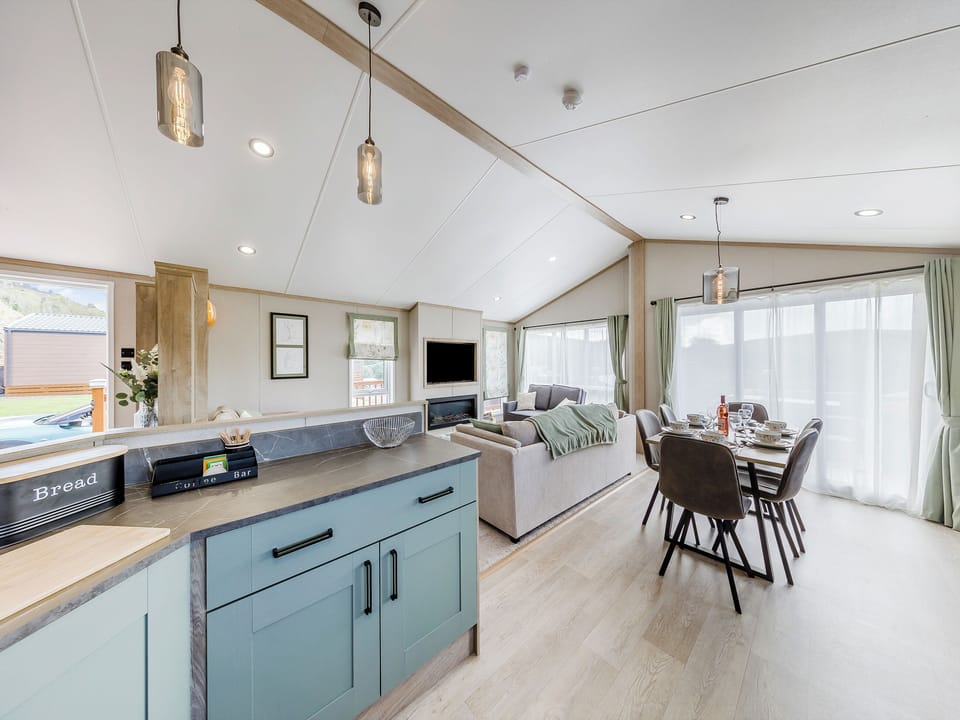 Open plan living space | Hillfort Lodge, Llanrhystud
