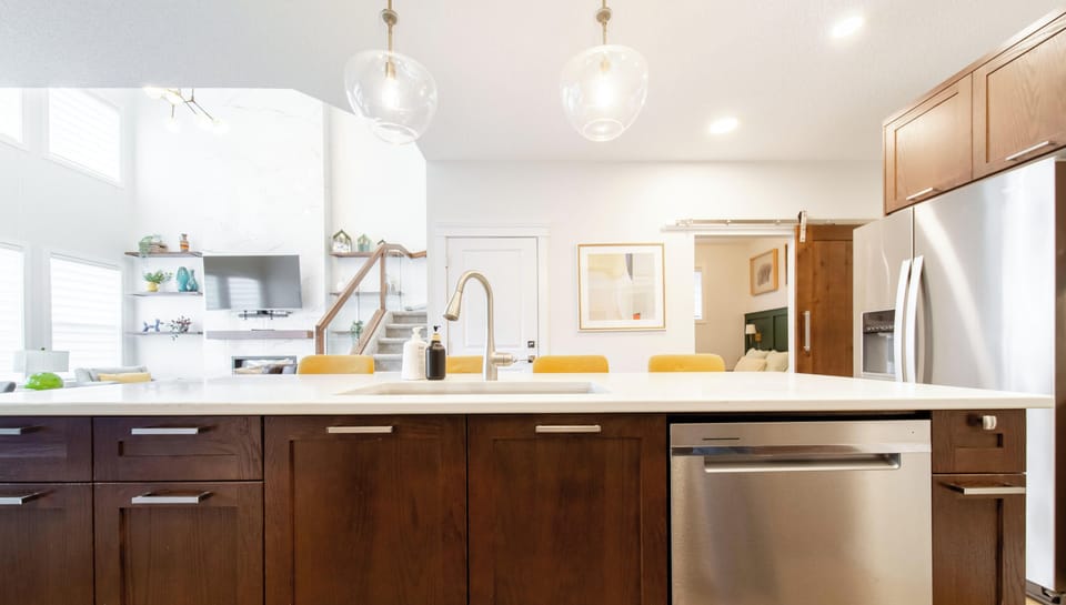 Gather around the island for coffee, wine, and easy connection