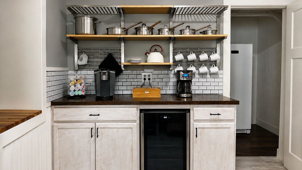 Coffee station and wine cooler make mornings and evenings easy
