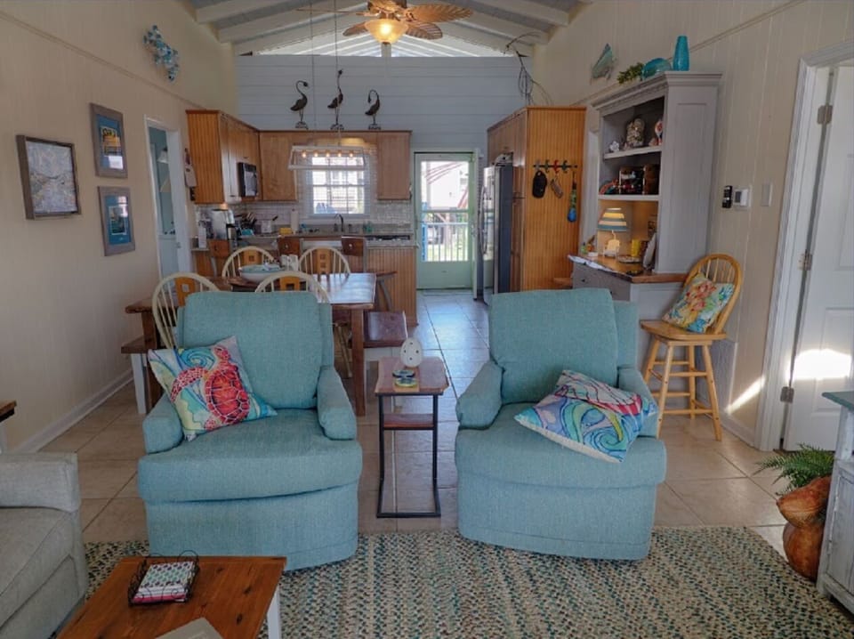 View from living area to kitchen.