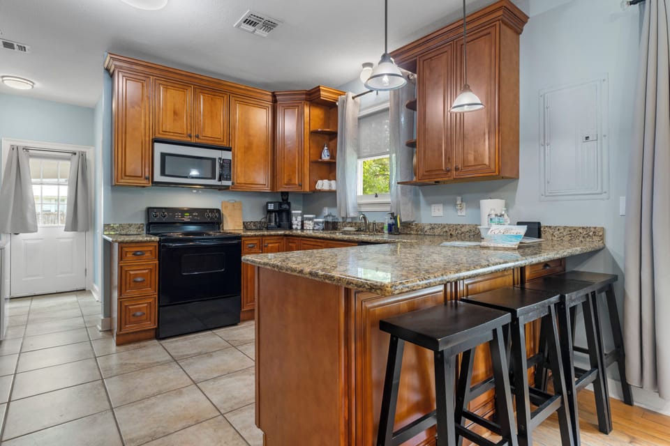 Spacious open kitchen dining room floor plan. 