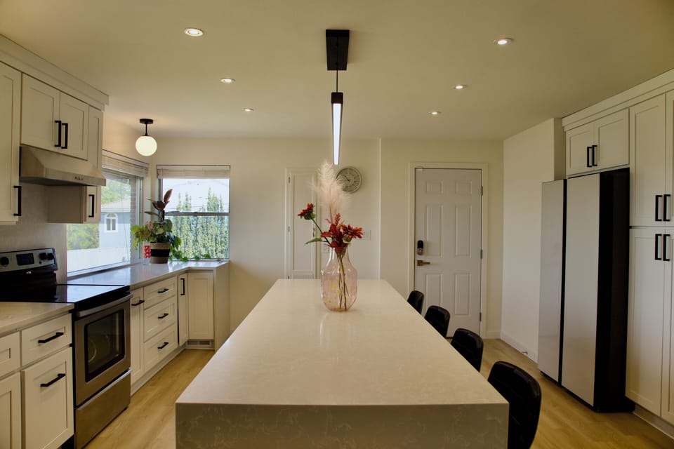 Kitchen island; Side door entrance in back (guests should enter via this door)