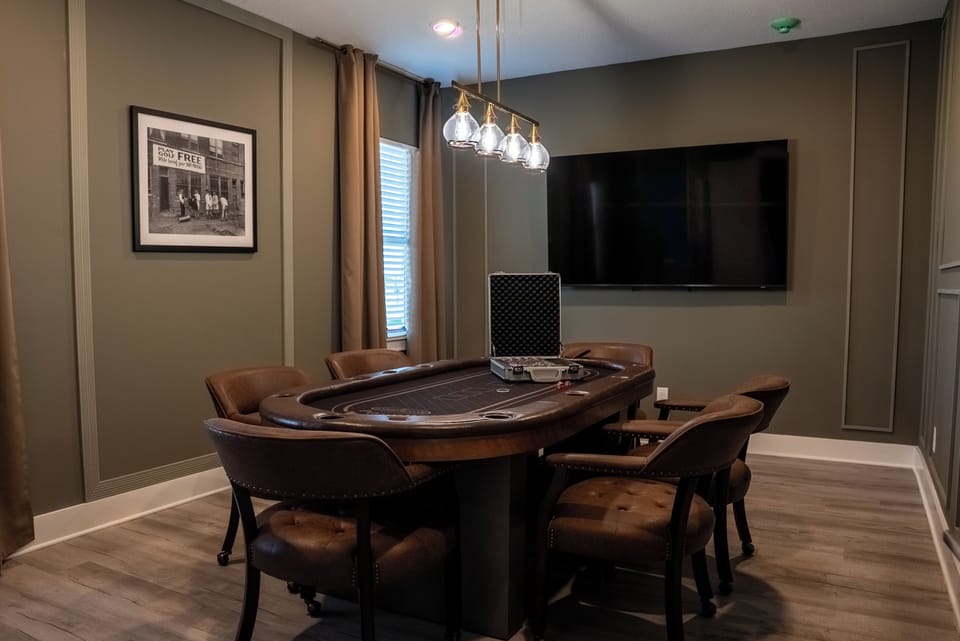 Professional-grade poker room with custom lighting