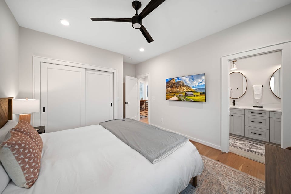 King Bed, TV and Private Bathroom in Suite Three