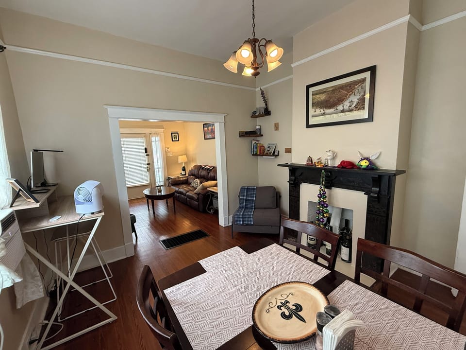 Dining room with workspace area