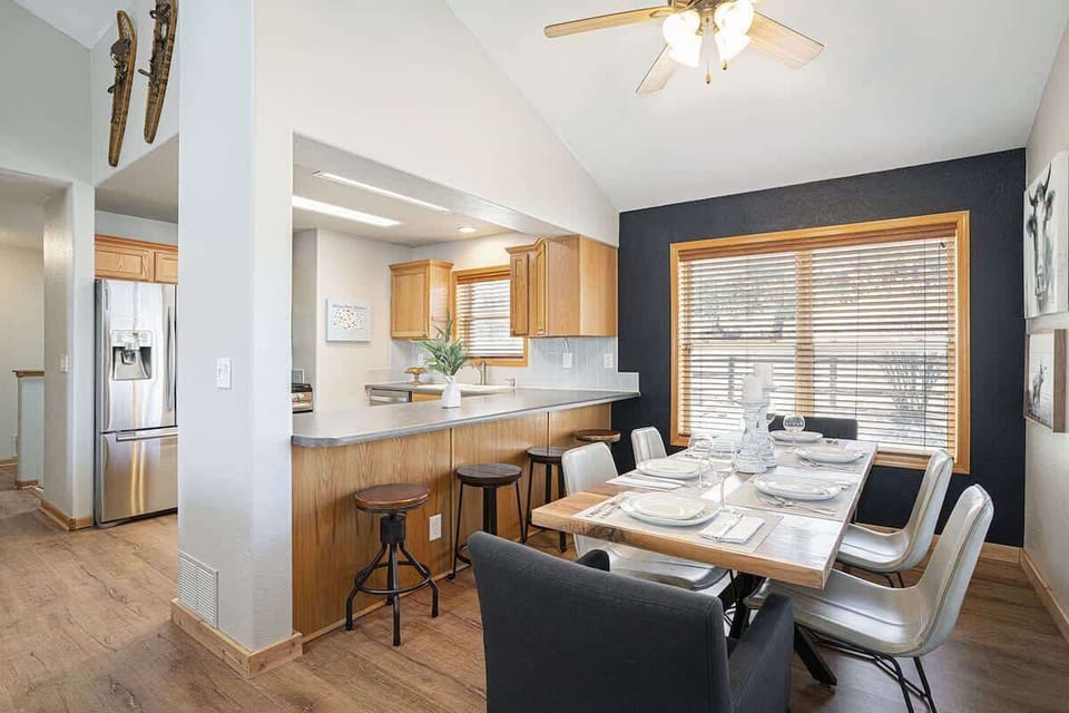 Great dining room with extra bar seating.
