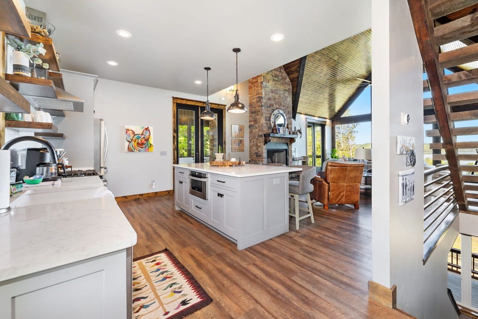 The kitchen is fully stocked to whip up a meal or just a good cup of coffee.