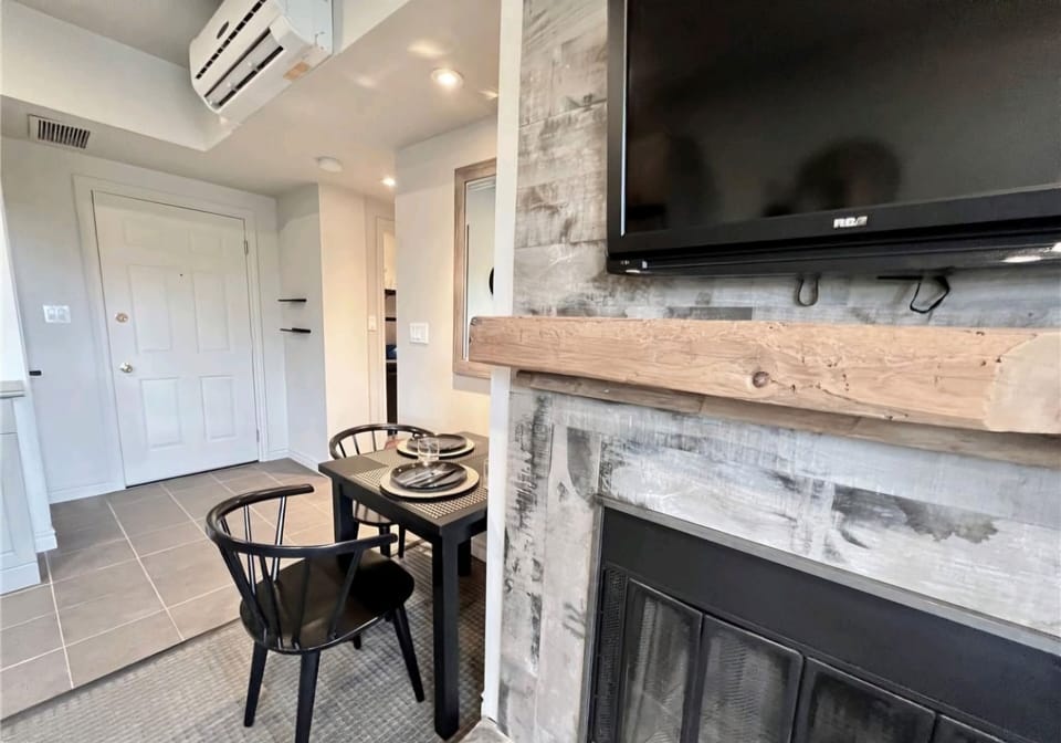 Fireplace and Dining table