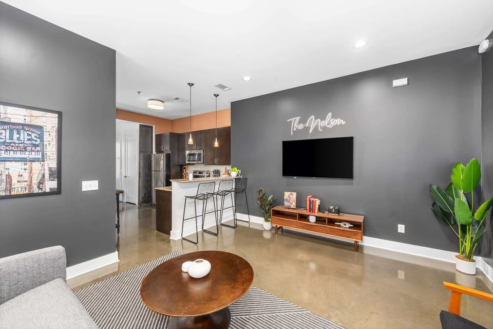 Living area with sofa sleeper and Smart TV