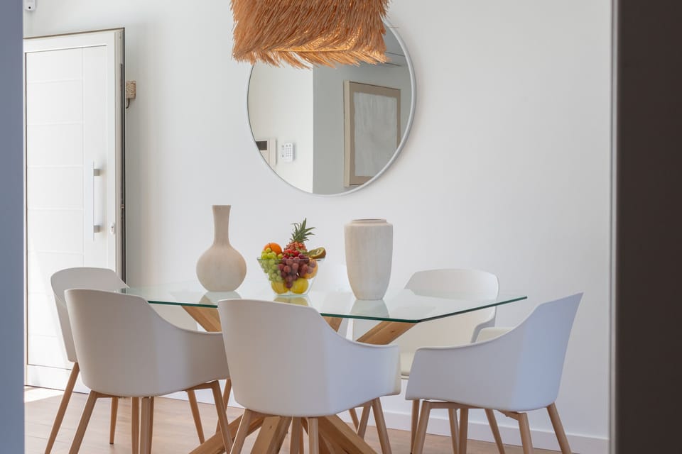 Detail of the indoor dining table with decoration.