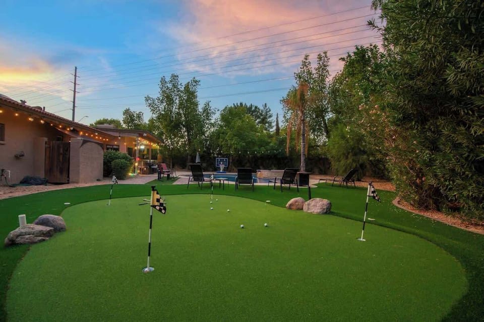 Practice your golf swing on our private putting green in the backyard.