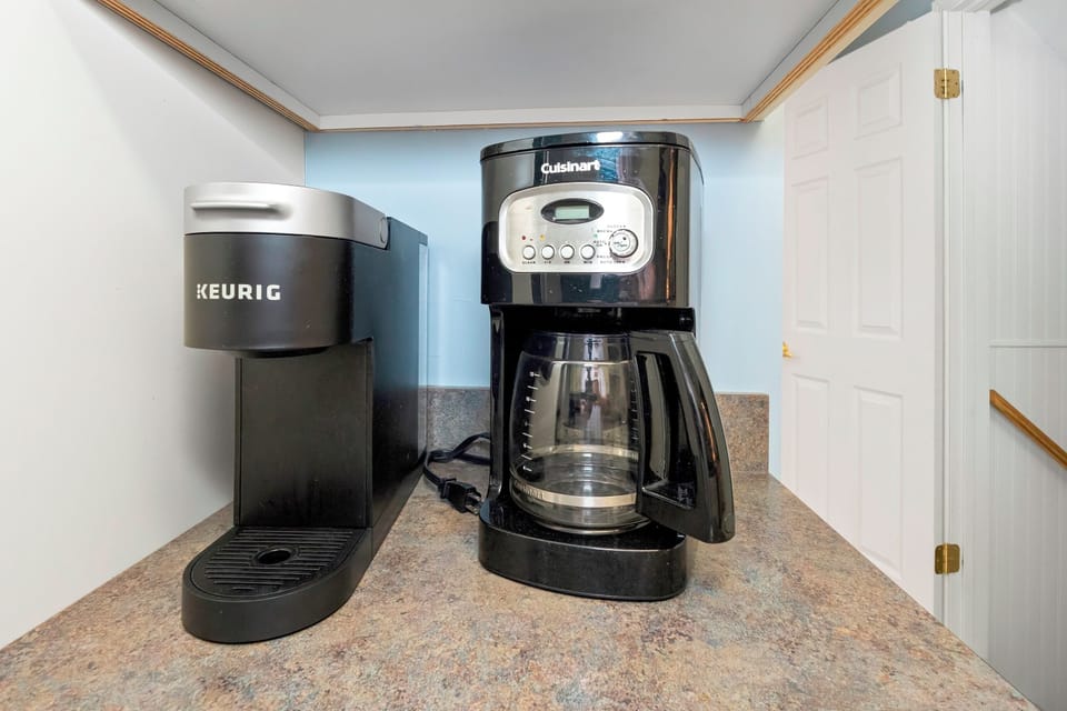 The kitchen has both a Keurig and drip coffeemakers.