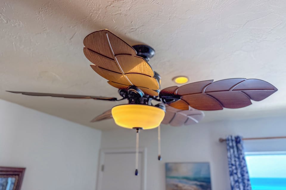 Keep cool oceanside - ceiling fans in both living room and bedroom!