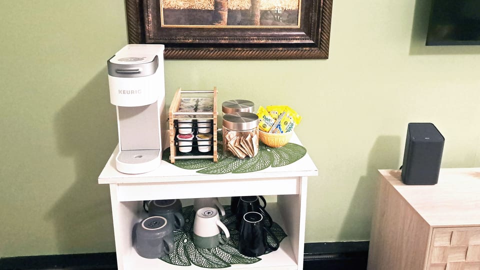 Start your day with a hot coffee or tea using our Keurig Coffee Station