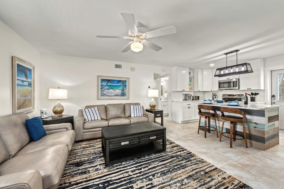 The open floor plan is great for for conversations, laughs and gathering.