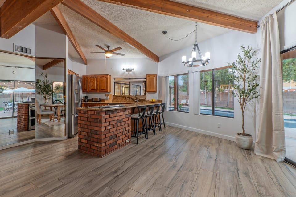 Living spaces accommodate small and large groups of guests.