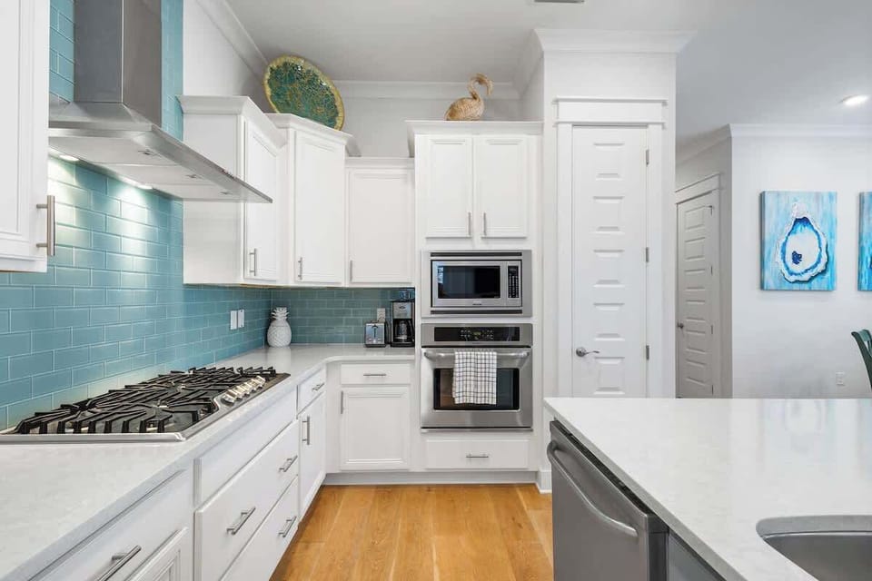 Fully stocked gourmet kitchen. Perfect for cooking home cooked meals together.
