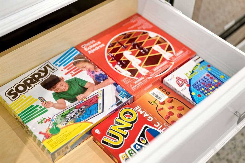 Fully stocked with a variety of classic board games and family activities for memorable rainy days or low-key evenings in.
