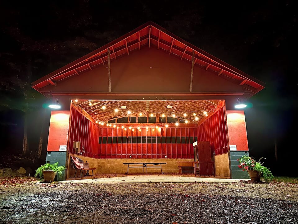 Event Barn-string lights, seating, table