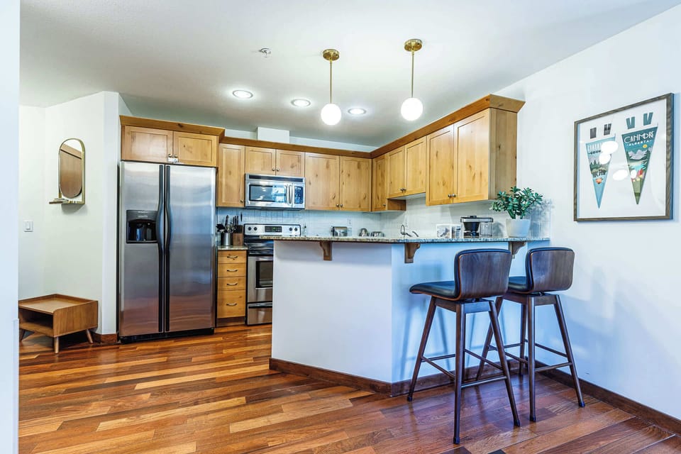 Bright breakfast bar perfect for morning coffee or casual meals.