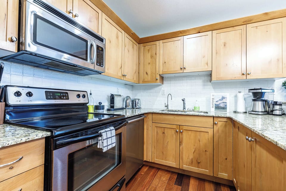 A well-equipped kitchen ready for home-cooked meals.