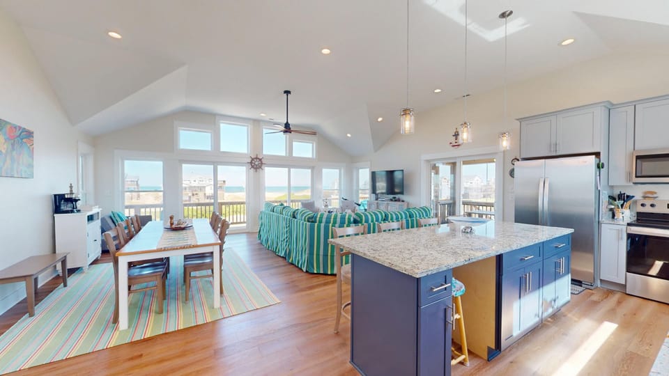 OPEN space living, dining, kitchen, coffee bar - OPEN space living, dining, kitchen, coffee bar at The Salty Dog, Carova Beach 4x4 Northern Outer Banks NC