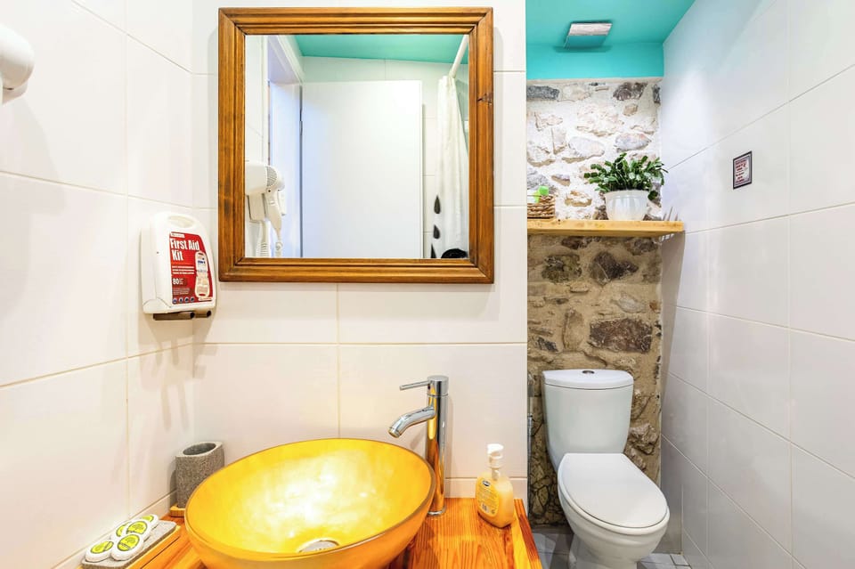 View of the interior bright bathroom space with shower 