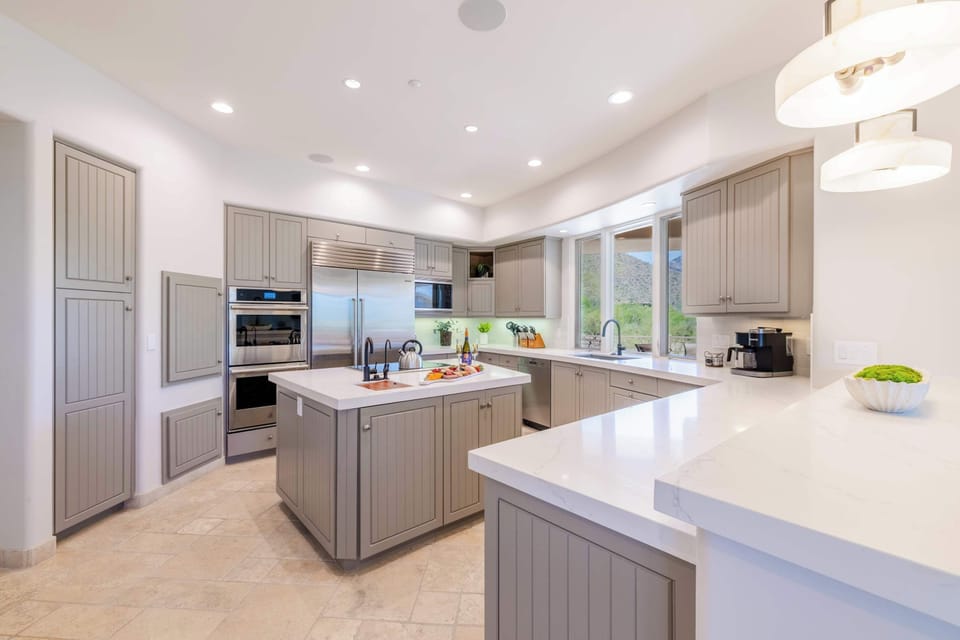 Fully equipped kitchen with modern conveniences.
