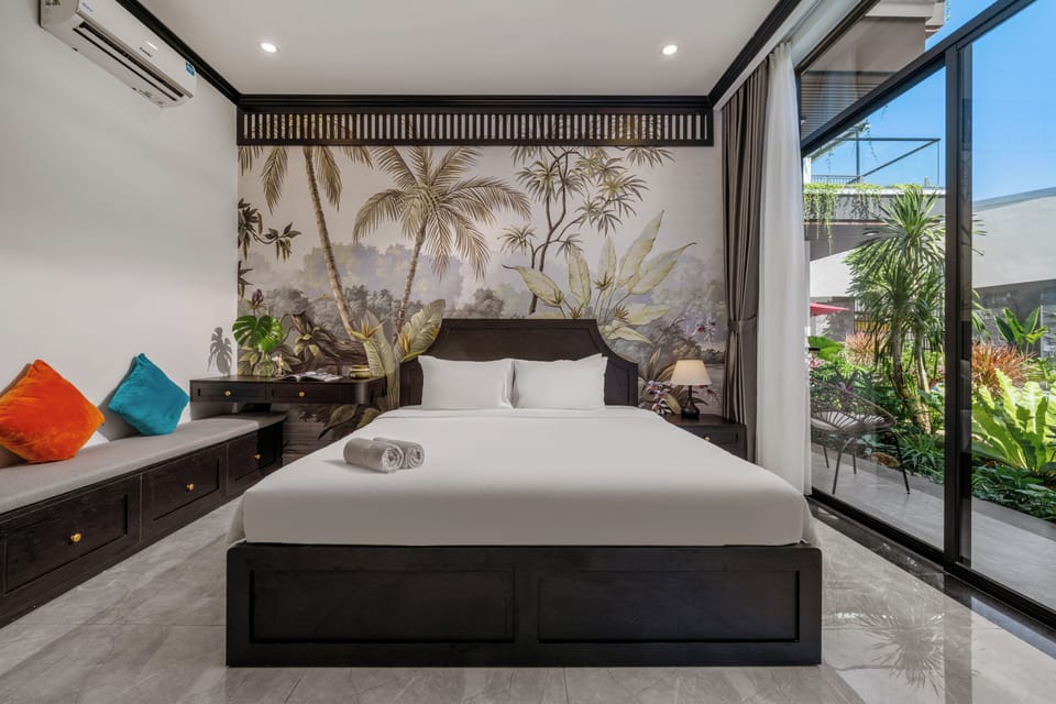 Deluxe Studio, Balcony, Pool View | Minibar, desk, WiFi (free), bed sheets