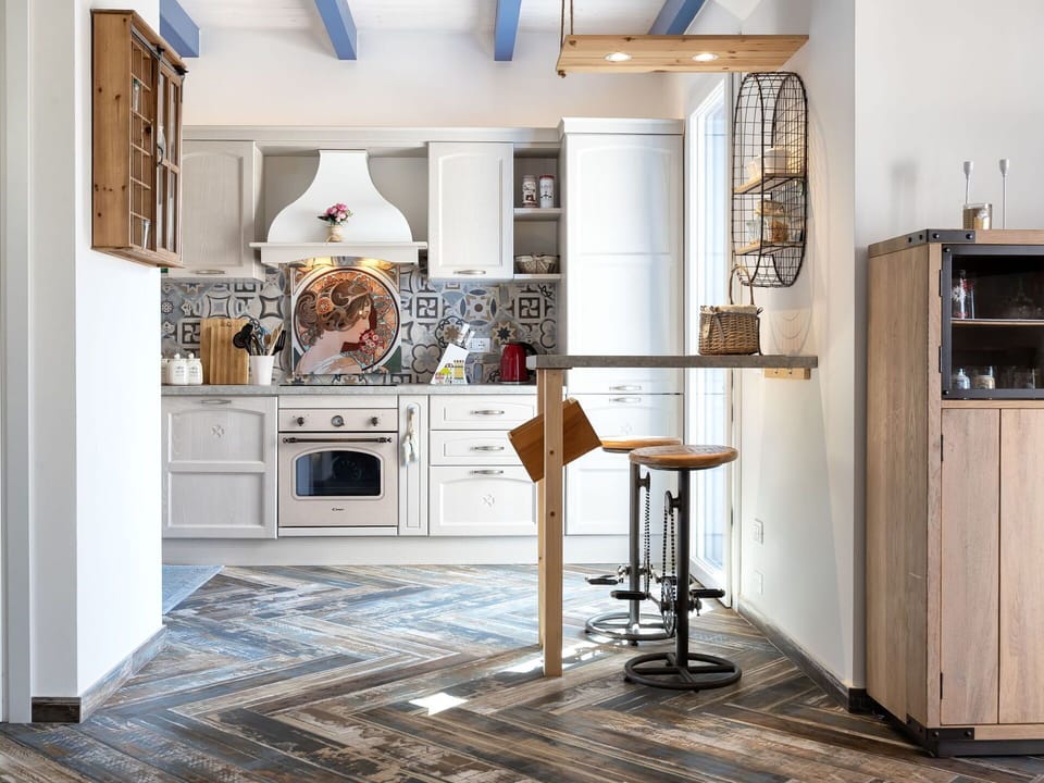 Furniture, Apartment, Chair, Wood Stain, Paint, Kitchen & Dining Room Table, Kitchen, Countertop, Major Appliance