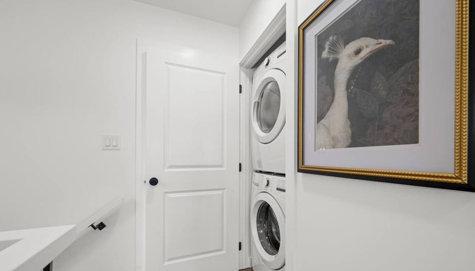 Convenient in-unit washer and dryer. Complimentary dryer sheets and laundry pods are included for your laundry needs!