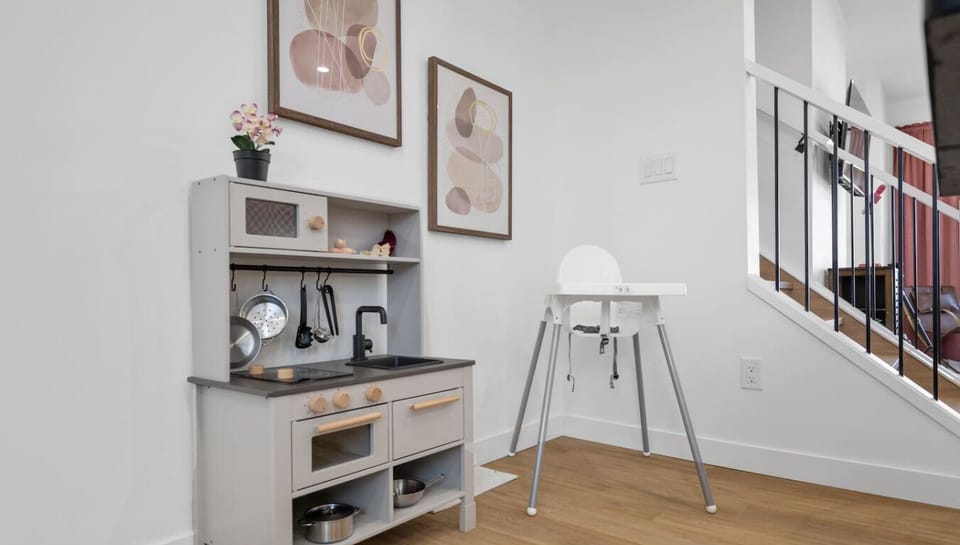 Tiny chefs welcome! Our place features a charming mini kitchen and a high chair, perfect for families with little ones.