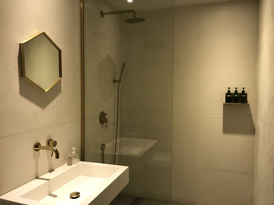 Hair dryer, shampoo, toilet paper