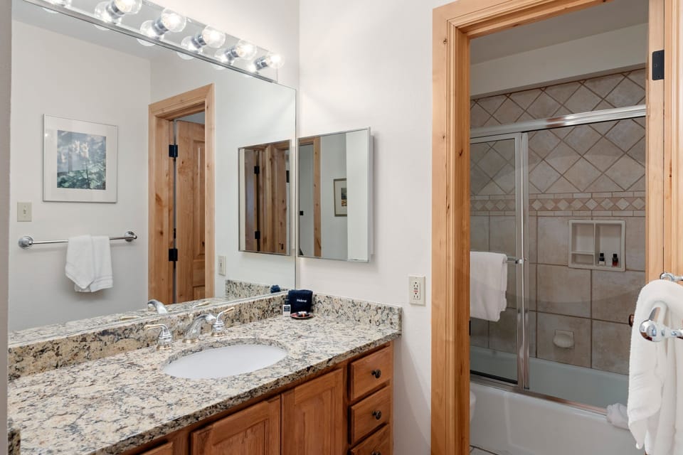 Single vanity. Tub and Shower