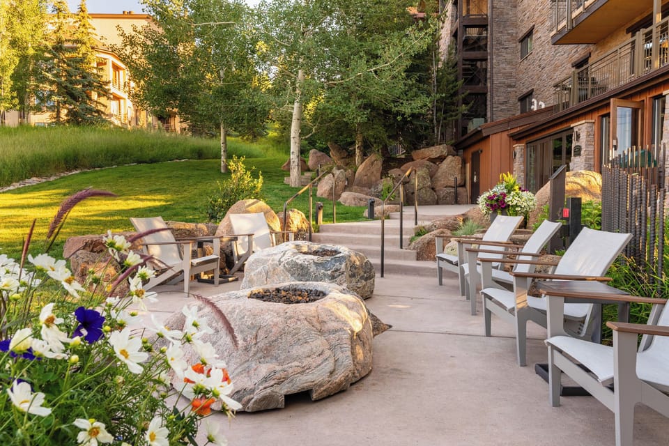 Enjoy golden hour gatherings around the fire pit with mountain wildflowers in bloom.