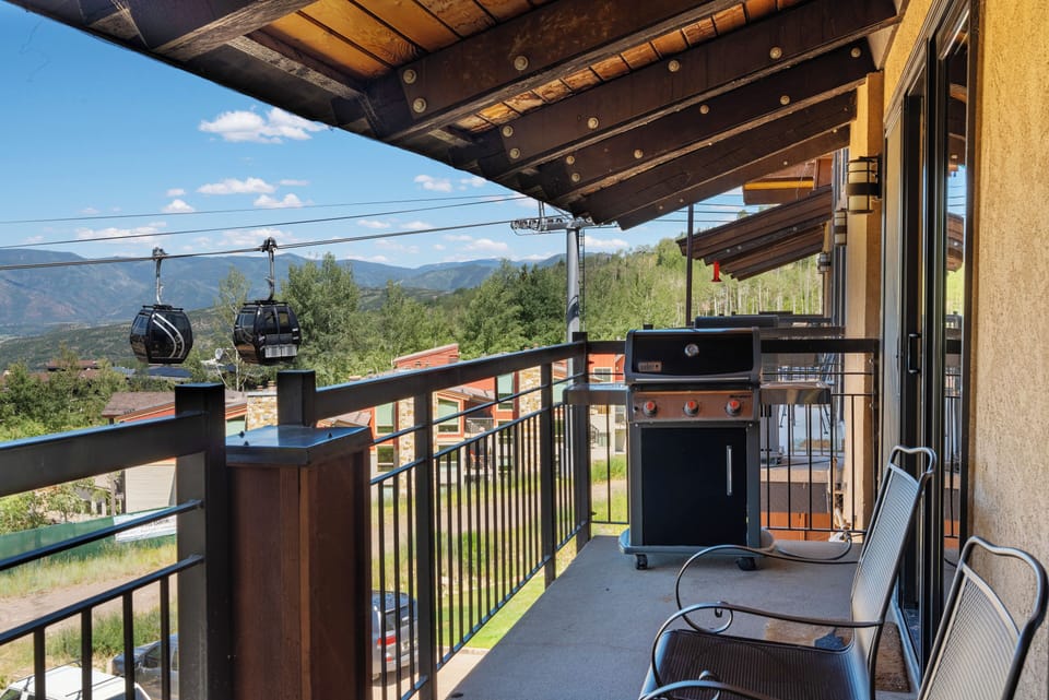 Large balcony with gas grill overlooking the Elk Camp Gondola