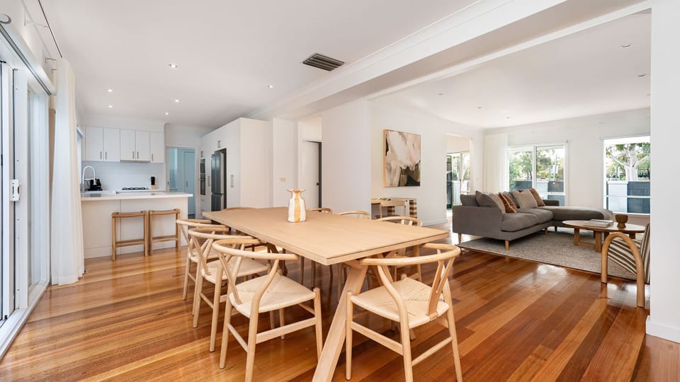 Dining table and seating for eight 