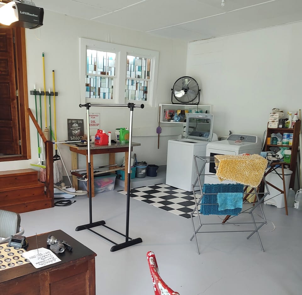 Garage Laundry Room, Kid's Hangout, and Sports Equipment Storage 